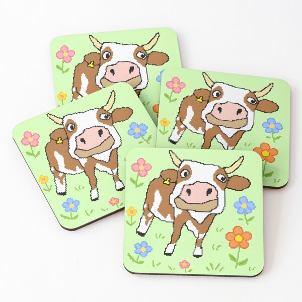 Item preview, Cute Cow in Flower Field Pixel Art designed and sold by Pixel Animal.