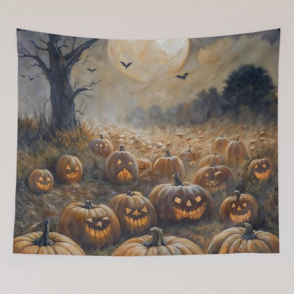 Item preview, Halloween Jack O Lantern Pumpkin Field Full Moon Art designed and sold by DarkHolyQueen.