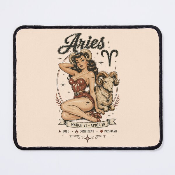 Item preview, Aries Zodiac Pin-Up Girl & Ram Vintage Astrology Design | Retro Horoscope Gift for Aries designed and sold by TheStephanieRome.