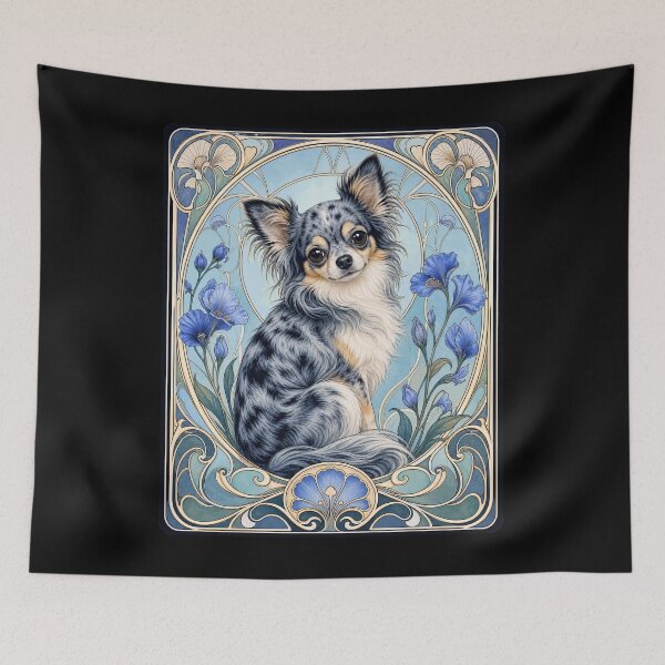 Item preview, Long Haired Merle Chihuahua Art Nouveau Dog designed and sold by AntiqueImages.