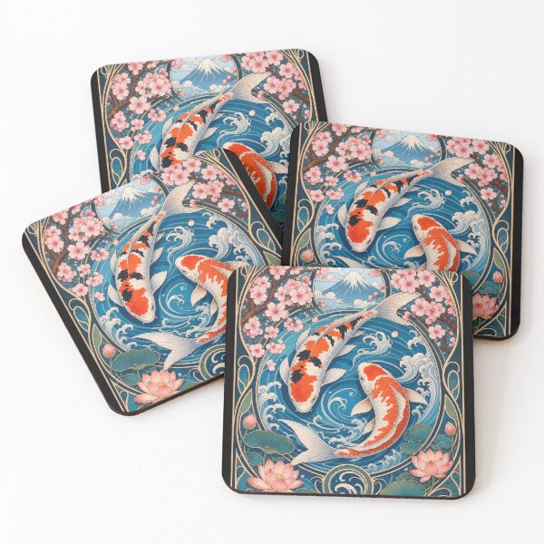 Item preview, Art Nouveau Koi Fish Japanese Cherry Blossom designed and sold by AntiqueImages.