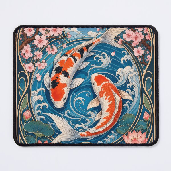 Item preview, Art Nouveau Koi Fish Japanese Cherry Blossom designed and sold by AntiqueImages.