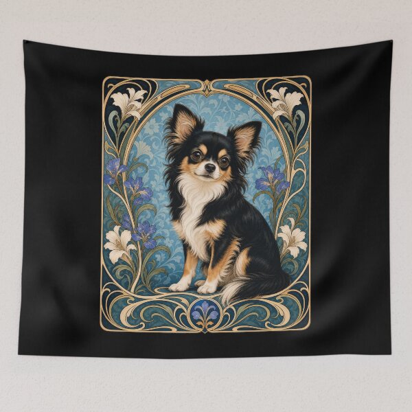 Item preview, Long Haired Chihuahua Art Nouveau Dog Art designed and sold by AntiqueImages.