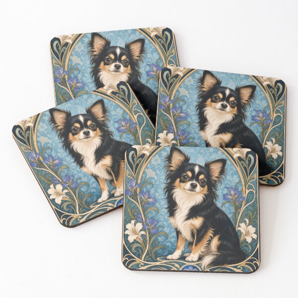 Item preview, Long Haired Chihuahua Art Nouveau Dog Art designed and sold by AntiqueImages.