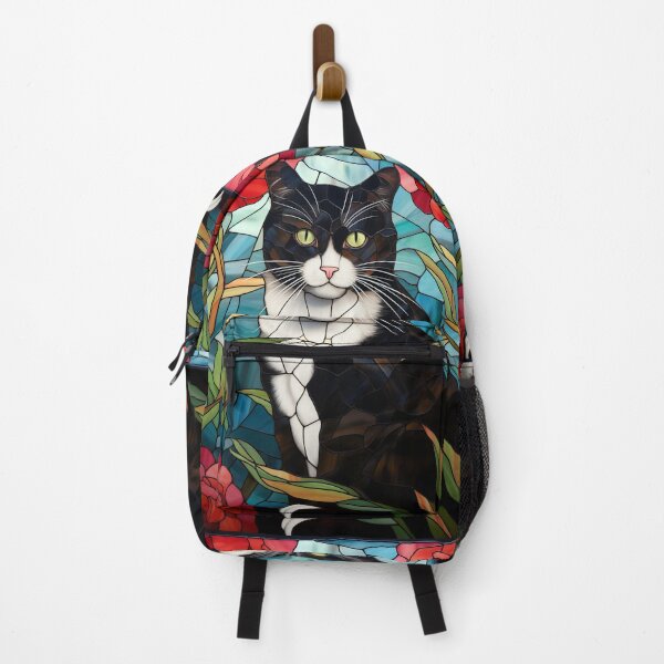 Item preview, Stained Glass Tuxedo Cat in Rose Garden designed and sold by pinkal.