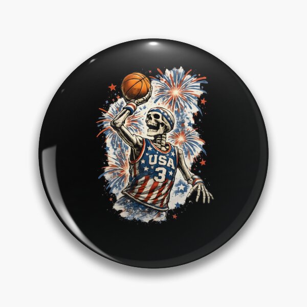 Artikelvorschau, Skelett-Basketballspieler-Shirt zum 4. Juli (USA) entworfen und verkauft von PixelForge11.
