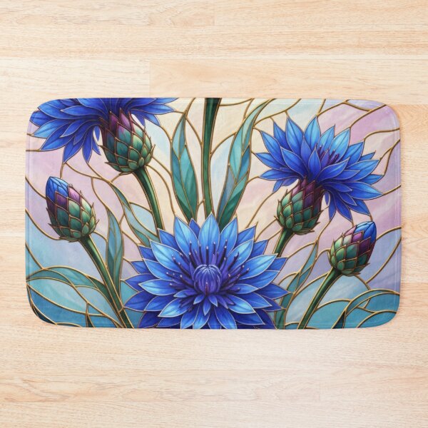 Item preview, Vibrant Stained Glass Cornflower Art: Blue Vitrage Floral designed and sold by Exquisite Design Studio „Paculówka”.
