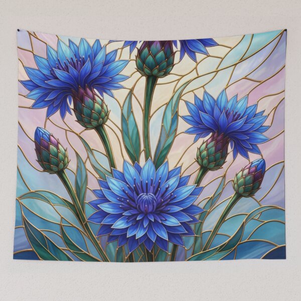 Item preview, Vibrant Stained Glass Cornflower Art: Blue Vitrage Floral designed and sold by Exquisite Design Studio „Paculówka”.