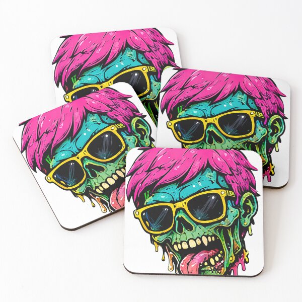 Item preview, Neon Punk Zombie Skull with Pink Hair and Yellow Sunglasses designed and sold by NorthernDk_art .