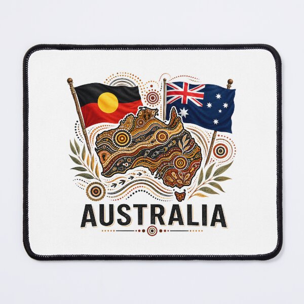 Item preview, Australia United – Aboriginal-Inspired Map with Australian & Aboriginal Flags designed and sold by Holiday-Hunter.