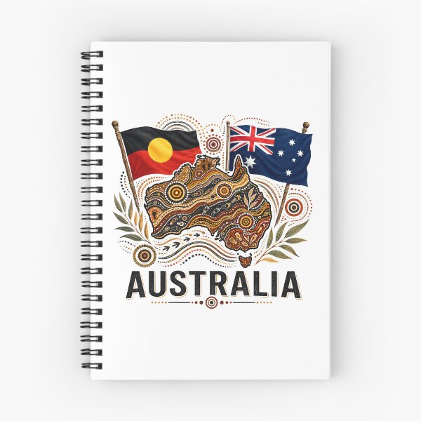 Item preview, Australia United – Aboriginal-Inspired Map with Australian & Aboriginal Flags designed and sold by Holiday-Hunter.