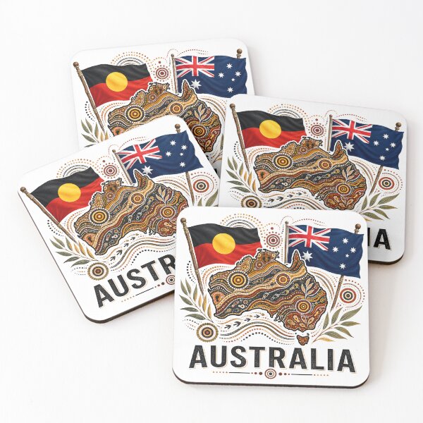 Item preview, Australia United – Aboriginal-Inspired Map with Australian & Aboriginal Flags designed and sold by Holiday-Hunter.