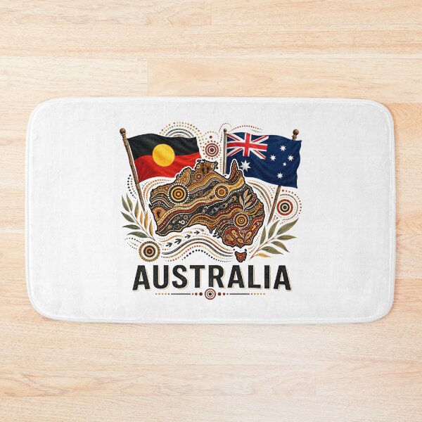 Item preview, Australia United – Aboriginal-Inspired Map with Australian & Aboriginal Flags designed and sold by Holiday-Hunter.