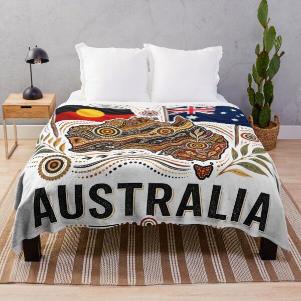 Item preview, Australia United – Aboriginal-Inspired Map with Australian & Aboriginal Flags designed and sold by Holiday-Hunter.