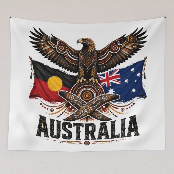 Item preview, Proud Australia – Aboriginal-Inspired Flag and Map Design designed and sold by Holiday-Hunter.
