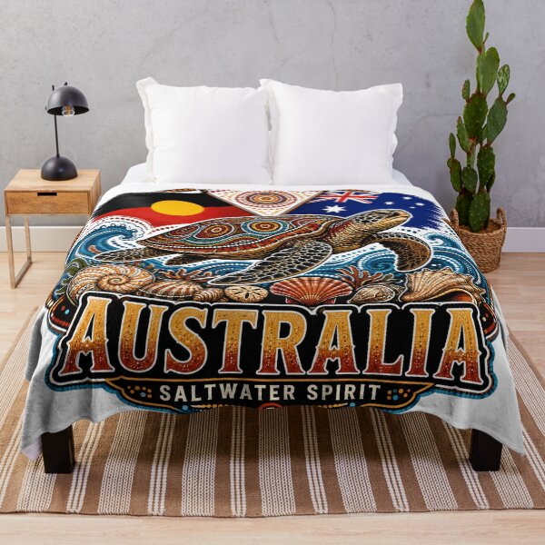 Item preview, Australia Together – Aboriginal-Inspired Map and Flag Artwork designed and sold by Holiday-Hunter.