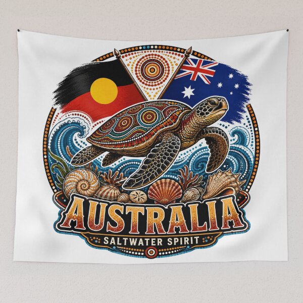 Item preview, Australia Together – Aboriginal-Inspired Map and Flag Artwork designed and sold by Holiday-Hunter.
