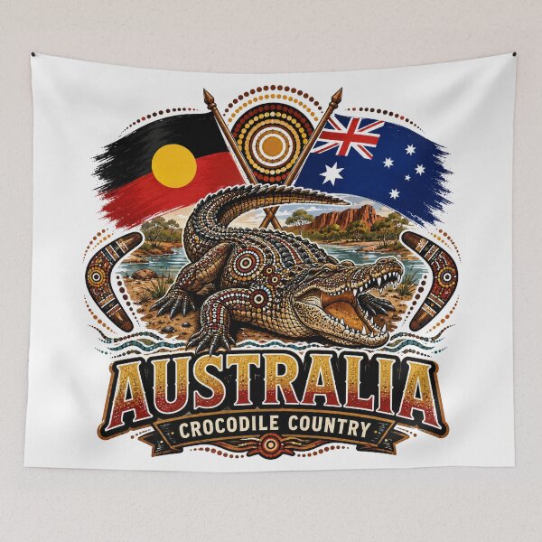 Item preview, Australia Connected – Aboriginal-Inspired Map and Flag Design designed and sold by Holiday-Hunter.
