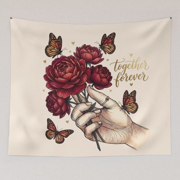 Item preview, Together Forever – Line Art Hand Red Peonies Monarch Butterfly designed and sold by Good Vibes .
