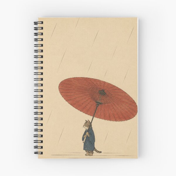Item preview, Cat in Rain with Red Umbrella – Minimalist Japanese Woodblock Style | Edo Cats No. 13 designed and sold by Planthem.