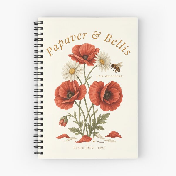 Item preview, Botanical Illustration Papaver and Bellis with Bee designed and sold by NuvoraNest.