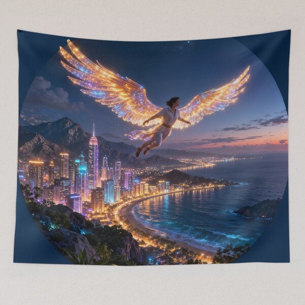 Item preview, Golden glow over the nighttime civilization designed and sold by KunstGeist.
