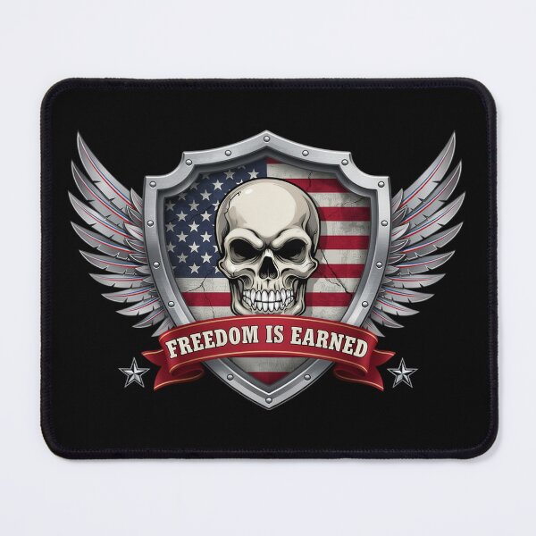 Item preview, Freedom Is Earned Skull Winged Shield designed and sold by OldGloryForge.