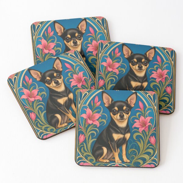 Item preview, Black Tan Chihuahua Art Nouveau Dog Lover designed and sold by AntiqueImages.