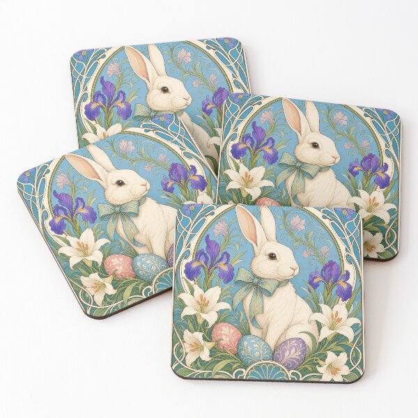 Item preview, Elegant Art Nouveau Easter Bunny Rabbit Floral Eggs designed and sold by AntiqueImages.
