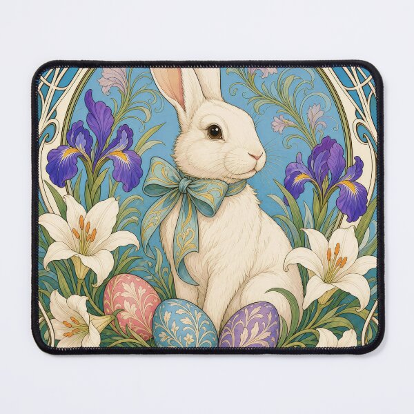 Item preview, Elegant Art Nouveau Easter Bunny Rabbit Floral Eggs designed and sold by AntiqueImages.