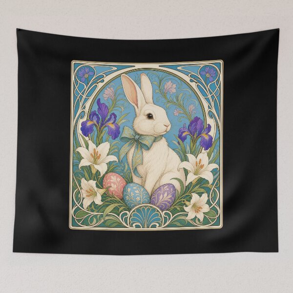 Item preview, Elegant Art Nouveau Easter Bunny Rabbit Floral Eggs designed and sold by AntiqueImages.