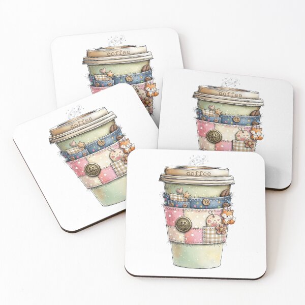 Item preview, Cozy Patchwork Coffee Cup with Cute Fox Charm designed and sold by sanorastyle.