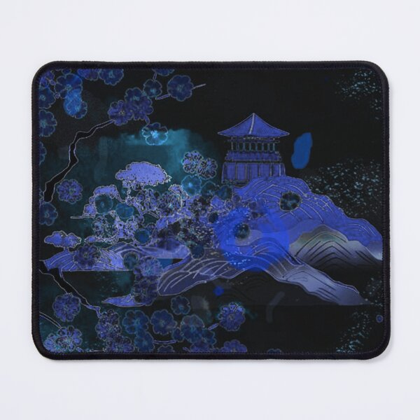 Item preview, Paisaje onírico de cerezos en flor neón – Pagoda de noche azul Arte III designed and sold by BatNature.
