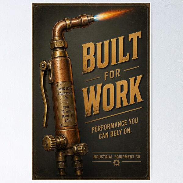Item preview, Built for Work Vintage Industrial Torch Mechanic Poster designed and sold by Evergreen Horizon Works.