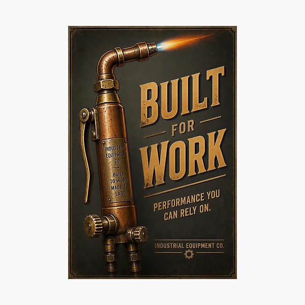 Item preview, Built for Work Vintage Industrial Torch Mechanic Poster designed and sold by Evergreen Horizon Works.