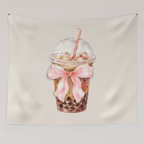 Item preview, Pink Bow Boba Tea Watercolor | Cute Bubble Tea Lover Gift | Coquette Aesthetic Drink Illustration designed and sold by Verycutethings.