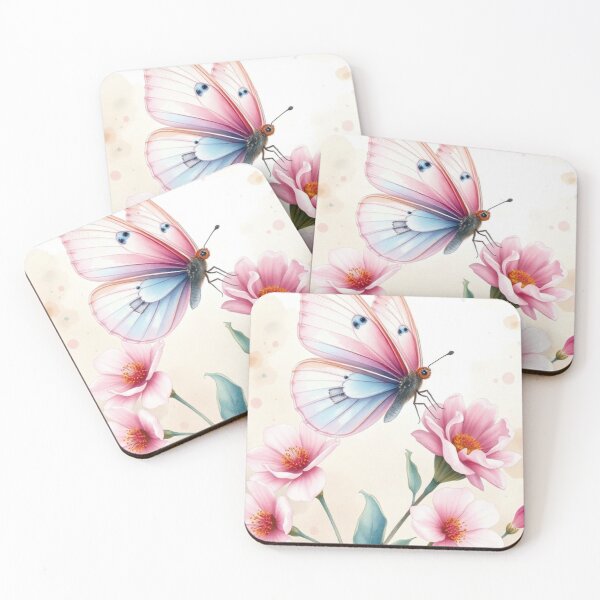 Item preview, Pink and Blue Butterfly on Cosmos Flowers Art designed and sold by Vida e Arte.