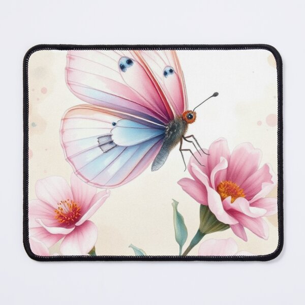 Item preview, Pink and Blue Butterfly on Cosmos Flowers Art designed and sold by Vida e Arte.