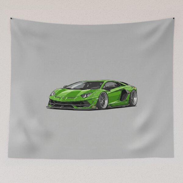 Artikelvorschau, Lamborghini Aventador SVJ Grün Custom Widebody Stance Auto Illustration Kunst entworfen und verkauft von Motorline44.