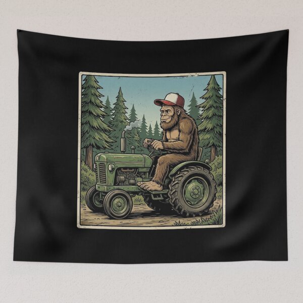 Item preview, Funny Bigfoot Driving Tractor Vintage Sasquatch Farmer Rural Life Design designed and sold by bilal sibgui.