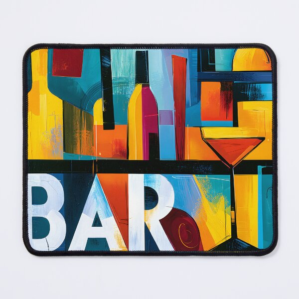 Item preview, Abstract Bar in Vibrant Motion - Geometric Bottles Glasses and Contemporary Cocktail Energy designed and sold by OlfactoART Studio.
