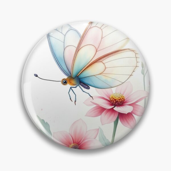 Item preview, Pastel Blue and Pink Butterfly Floral Art designed and sold by Vida e Arte.