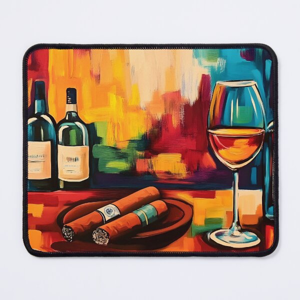 Item preview, Wine and Cigars in Abstract Elegance - Vibrant Bottles Rich Reds and Sophisticated Style designed and sold by OlfactoART Studio.