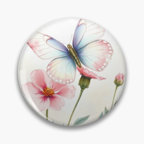 Item preview, Vibrant Pastel Butterfly on Pink Wildflowers Art designed and sold by Vida e Arte.