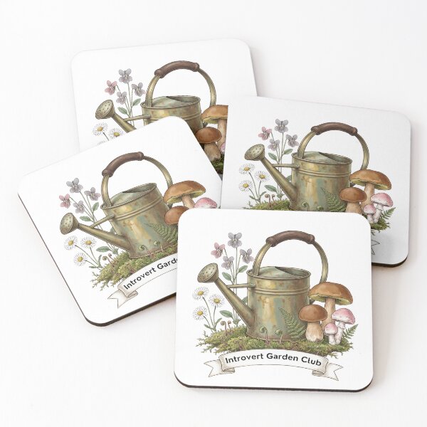 Item preview, Introvert Garden Club - Whimsical Watering Can & Mushrooms designed and sold by KMKreatives.
