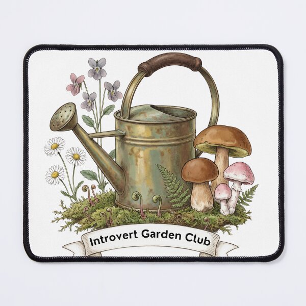 Item preview, Introvert Garden Club - Whimsical Watering Can & Mushrooms designed and sold by KMKreatives.