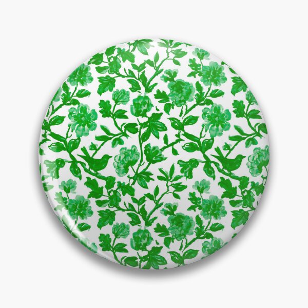 Item preview, Preppy green chinoiserie birds flowers and branches on white designed and sold by SophieClimaArt.