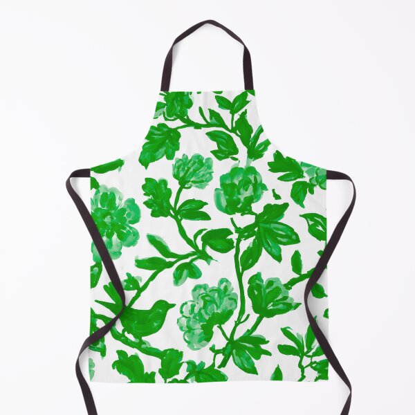 Item preview, Preppy green chinoiserie birds flowers and branches on white designed and sold by SophieClimaArt.
