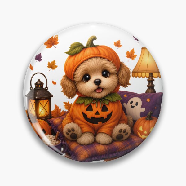 Item preview, Cute Puppy in Pumpkin Costume – Kawaii Dog Halloween Illustration designed and sold by CozyAnimalArt.