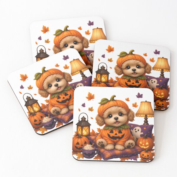 Item preview, Cute Puppy in Pumpkin Costume – Kawaii Dog Halloween Illustration designed and sold by CozyAnimalArt.